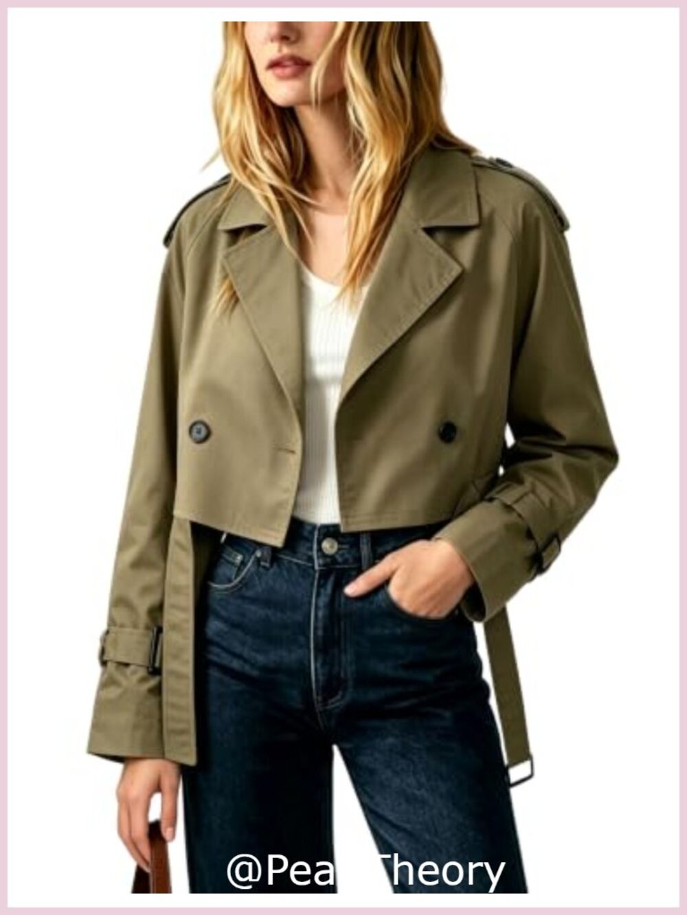 Cropped Trench Coat Double Breasted Belted Women's Casual Jacket